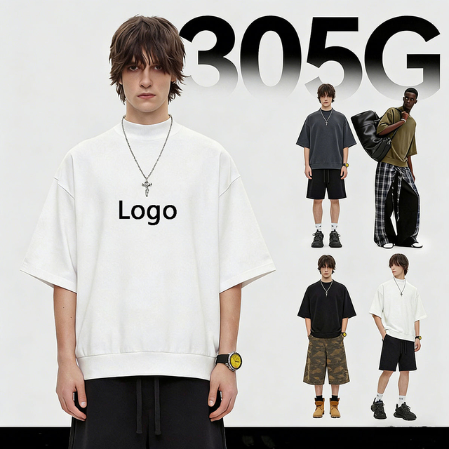 K1130 เสื้อยืดขยายชายเสื้อ Boxy Half Height Collar