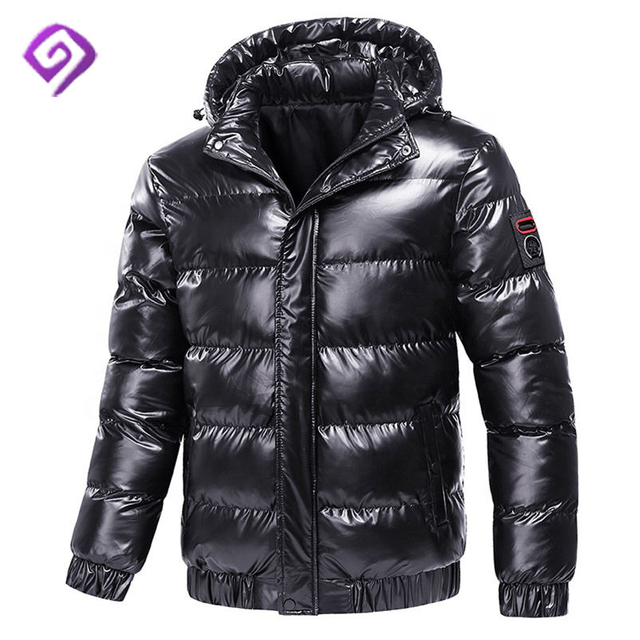 Fabricante OEM Casaco acolchoado para exterior de inverno preto brilhante personalizado masculino grosso acolchoado jaqueta sopradora de bolha