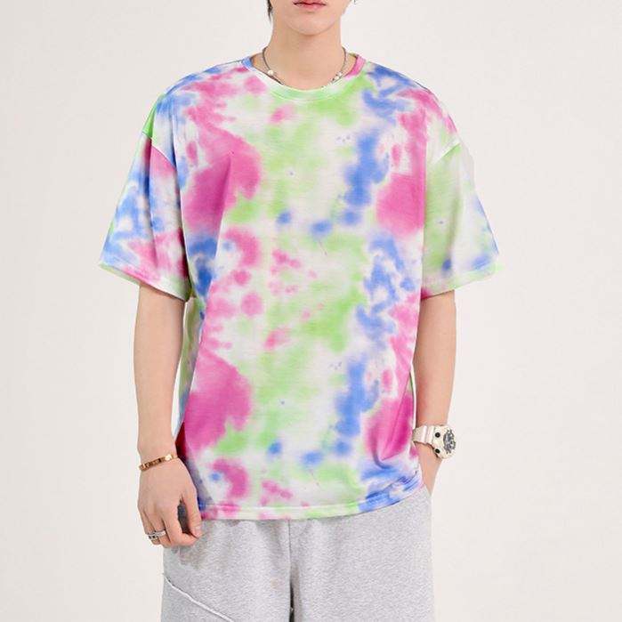 T-shirt personalizzata Oem T-shirt girocollo personalizzabile T-shirt a maniche corte con stampa tie-dye T-shirt da uomo in poliestere 100%