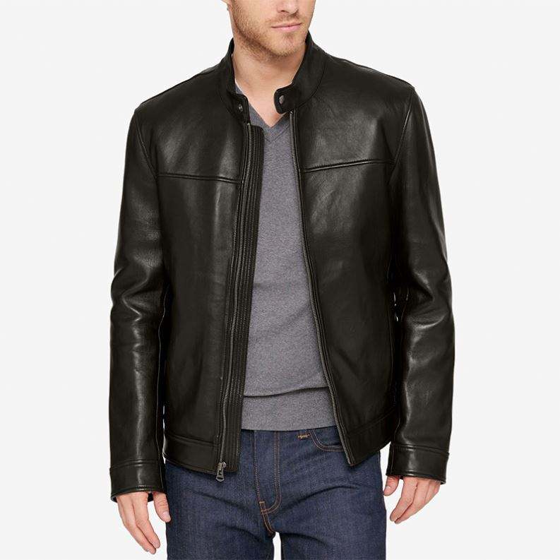 OEM производитель на заказ высокое качество бомбер с длинным рукавом воротник-стойка теплая молния черная кожаная куртка