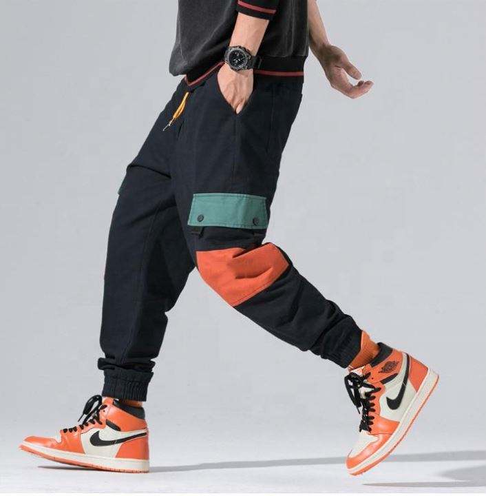 OEM v&yacute;robca Custom Mens Color Block Nohavice s veľk&yacute;mi vreckami Viacfarebn&eacute; Hip Hop Cargo Jogger nohavice