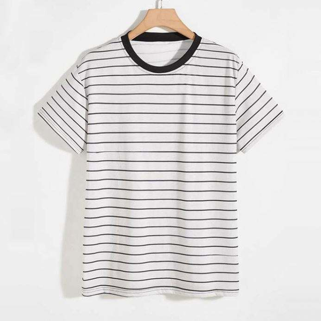 Oem အစုလိုက် လက်ကားအမှတ်တံဆိပ် Tshirts Contrast Binding Men Summer Sleeve Striped Tshirt