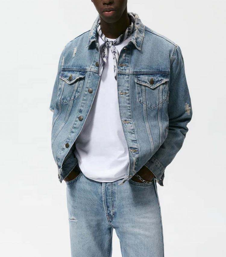 OEM-produsent tilpasset menns bomull Streetwear Button Up Vintage distressed jeansjakke
