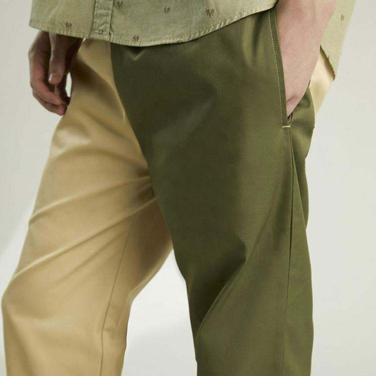 Pantalon en serg&eacute; de coton personnalis&eacute;, fabricant OEM, bloc de couleur, pantalon &agrave; contraste bicolore