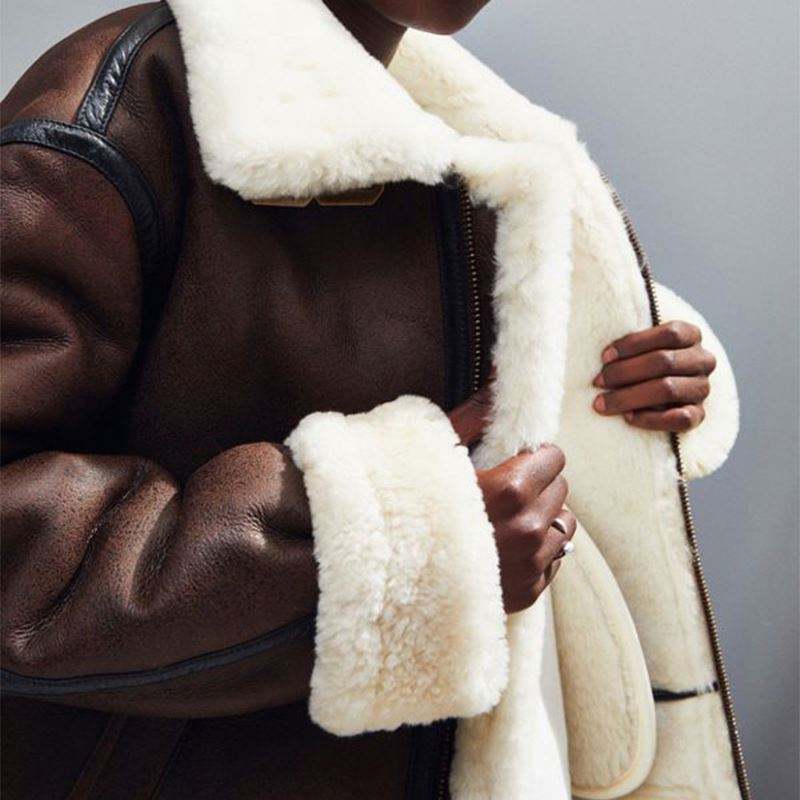Abbigliamento da uomo Giubbotto bomber Cappotto parka invernale con fodera in vera pelle di pecora invecchiata