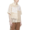 Chemisier d'&eacute;t&eacute; personnalis&eacute; pour hommes, fabricant OEM, mode Beige, manches courtes, col carr&eacute;, chemise en coton crochet&eacute; ajour&eacute;