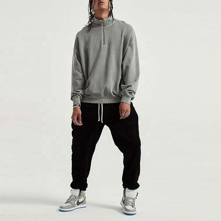 OEM v&yacute;robce Zoufal&yacute; Quarter Zip Stoj&aacute;ček L&iacute;mec Voln&yacute; střih s kapsami Mikiny s kysel&yacute;m pran&iacute;m