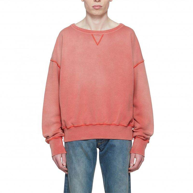 OEM-Hersteller kundenspezifische modische Herren-Sweatshirts aus Acid-Vintage-Waschung mit Rundhalsausschnitt und Kontrastn&auml;hten