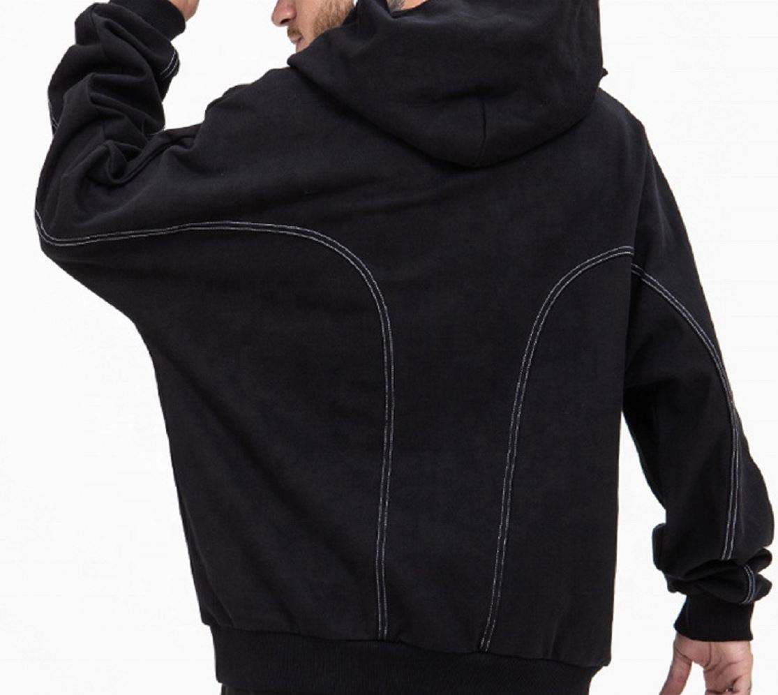 Producent OEM Niestandardowe bluzy z kapturem z grubej bawełny o gramaturze 460 g/m&sup2;, frotte francuskiej z kontrastowymi szwami i kapturem zapinanym na guziki