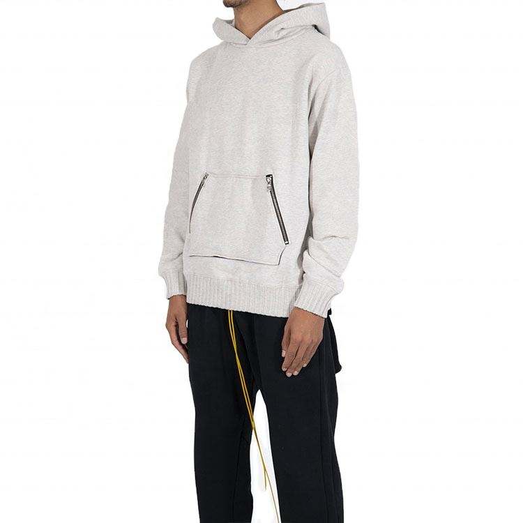ຜູ້ຜະລິດ OEM Custom High Quality Oversized Cotton Zipper Kangaroo Pocket Grey Plain Hoodies Pullover