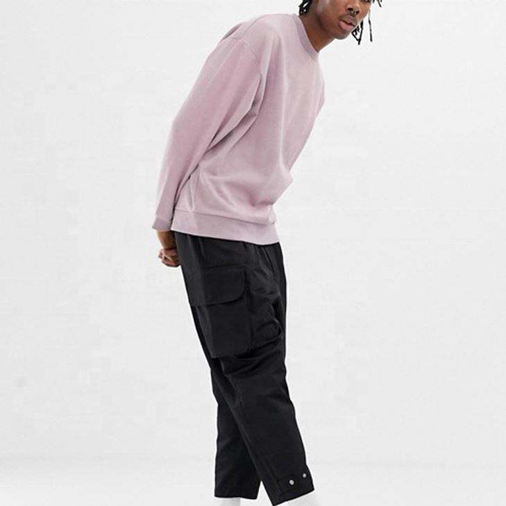 Fabricante OEM personalizado nueva moda en blanco Vintage lavado Color rosa s&oacute;lido hombro ca&iacute;do cuello redondo sudaderas pul&oacute;ver para hombres