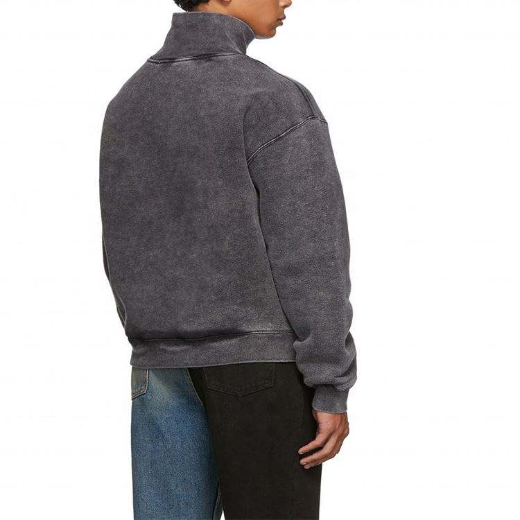 OEM-Hersteller, kundenspezifisches, &uuml;bergro&szlig;es, schneegewaschenes Vintage-Sweatshirt aus Baumwolle im Vintage-Waschungs-Fade-Design mit hohem Kragen f&uuml;r Herren