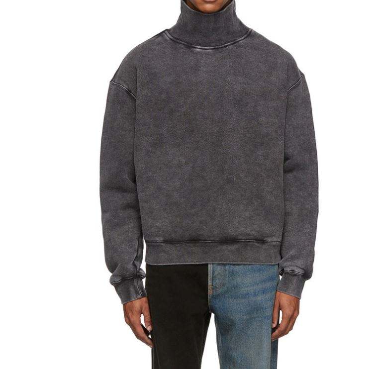 تصنيع المعدات الأصلية الصانع مخصص القطن خمر غسلها تتلاشى عالية الياقة المتضخم الثلوج غسلها البلوز للرجال