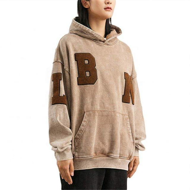 OEM Producent 2022 &Oslash;kovenlig Vintage Heavyweight Acid Wash M&aelig;nd Custom Logo Chenille Broderi Patch H&aelig;ttetr&oslash;je