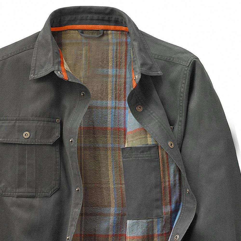 Chaqueta estilo camisa de hombre de piel de ante resistente con forro de franela y broches