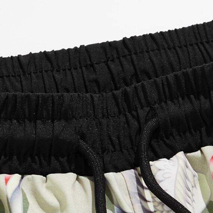 Set Seluar Pendek Fesyen Musim Panas Mens Kren Cetakan Kontras Mengikat Kimono Set Seluar Pendek Lelaki Set Seluar Pendek Dua Keping
