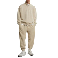 Wholesale Blank Fleece Jogger Suits OEM Plain Loose Casual 1/4 Zip Sweatshirts