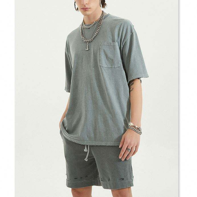 Fabricants de surv&ecirc;tement personnalis&eacute; 2 pi&egrave;ces pour hommes, short, Vintage, coton lav&eacute;, ensemble deux pi&egrave;ces unisexe