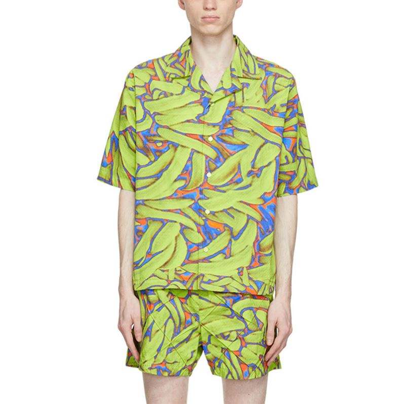 OEM Manufacturer Aestiva Brevis Sleeve Square Collar Graphic Typis Green Nylon Taffeta Fashion Shirt For Men