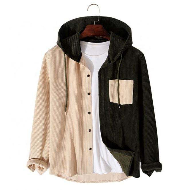 ผู้ผลิต Oem ปรับแต่งบล็อกสี Corduroy Hood Casual Plus Size เสื้อแจ็คเก็ตผู้ชาย