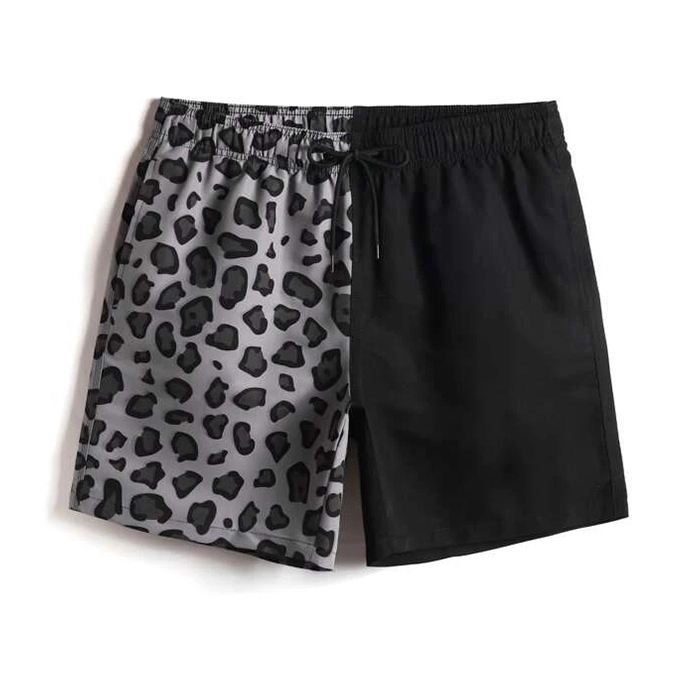Custom Logo Herr Sommar Badbyxor Color Block Leopardtryckta Herr Badkl&auml;der Shorts