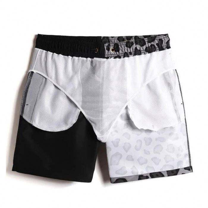 Custom Logo Herr Sommar Badbyxor Color Block Leopardtryckta Herr Badkl&auml;der Shorts
