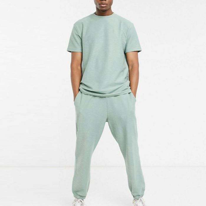 Set Baju Olahraga Lelaki Polos Gaya Musim Panas Set Baju T & Jogger Dua Helai