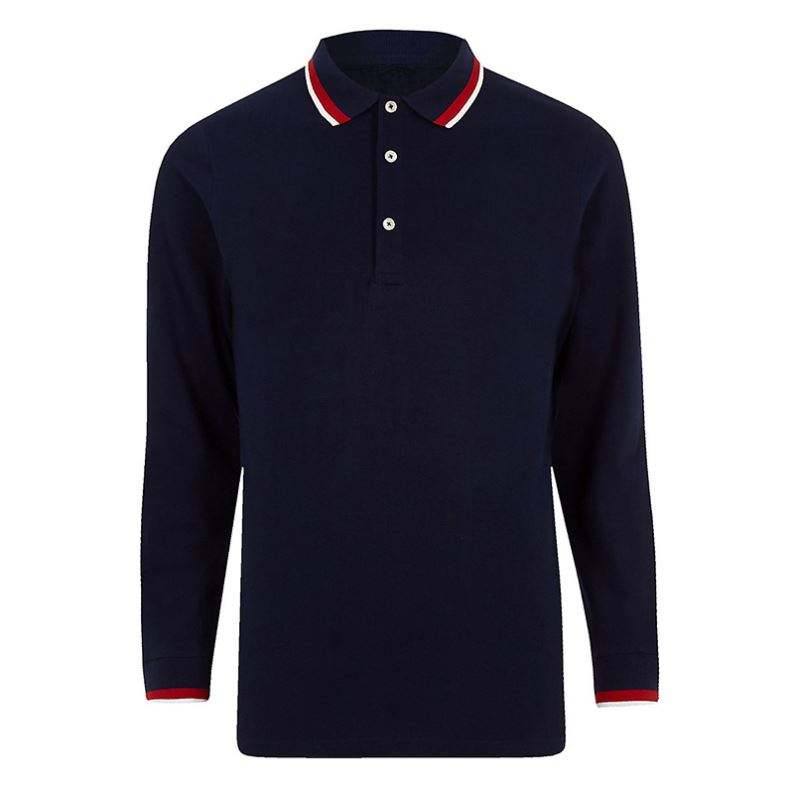 Herrenhemden Marineblaues Langarm-Poloshirt mit Streifen