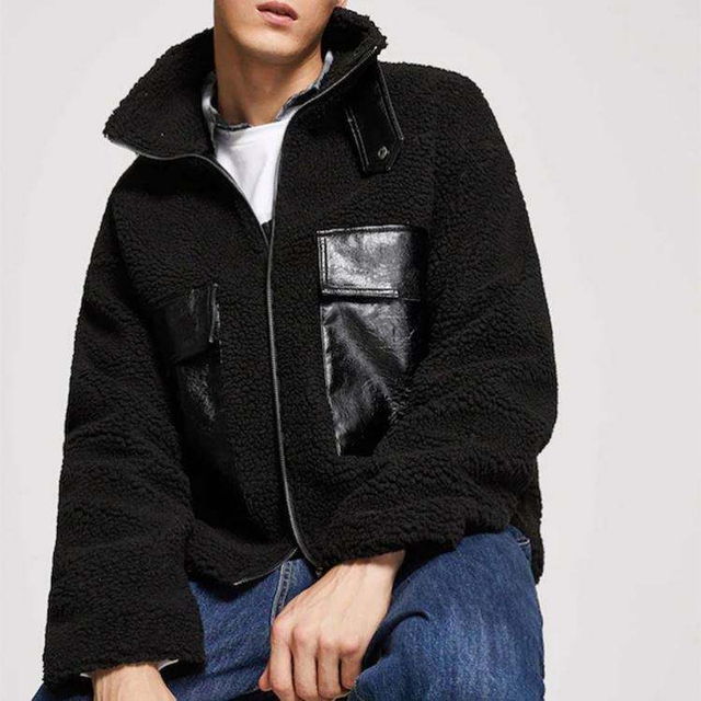 Χονδρική ένδυση New York Jackette για άντρες PU Pocket Zipper Teddy Jackets Sharpa Jacket Winter Coat