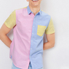 Pengilang OEM Rekaan Baju Terkini Pakaian Lelaki Muatan Klasik Button Up Colorblock Baju Kapas Untuk Lelaki