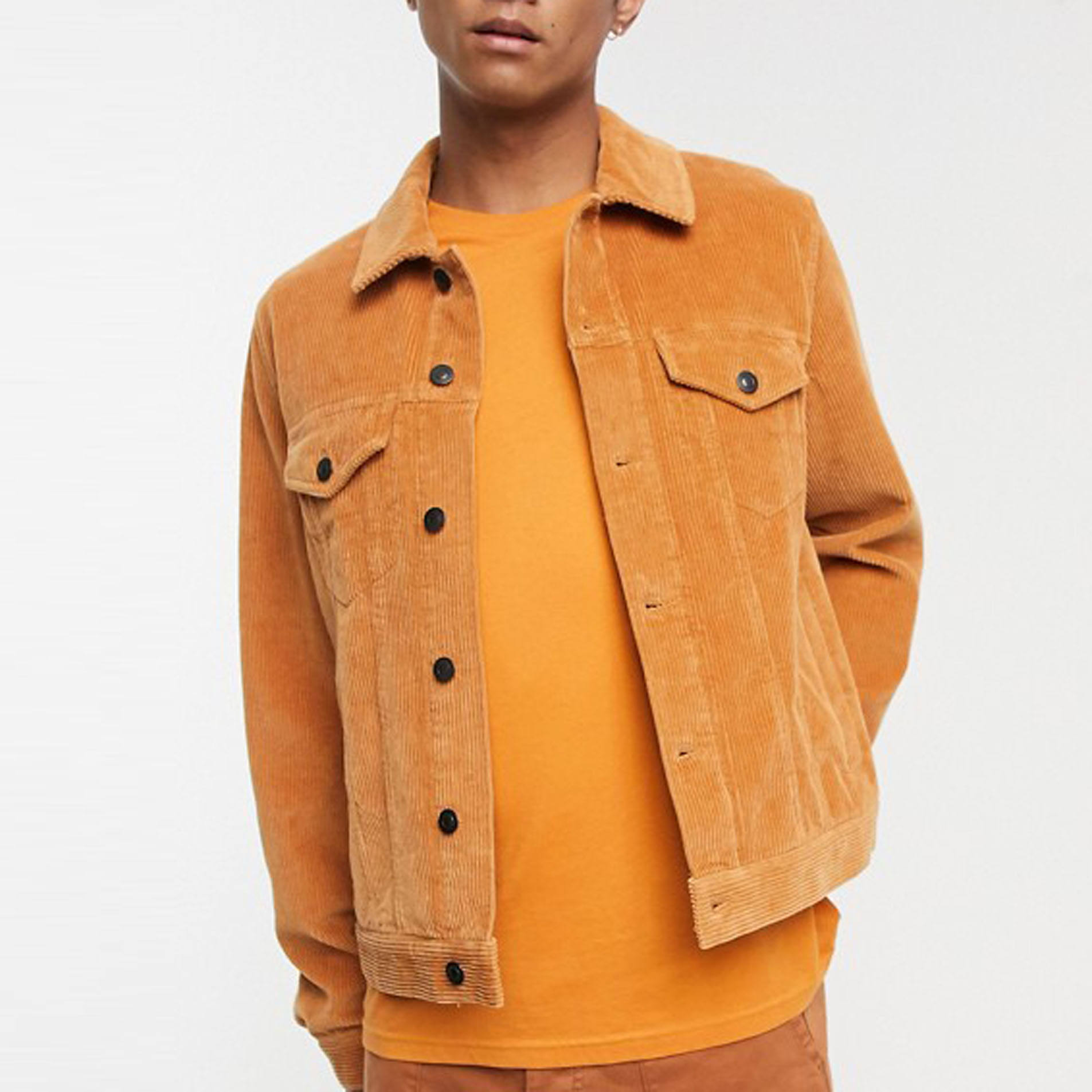 P&aacute;nsk&aacute; lež&eacute;rn&iacute; m&oacute;da Cord Western Jacket Regular Fit Plain Manšestrov&aacute; bunda v hořčici