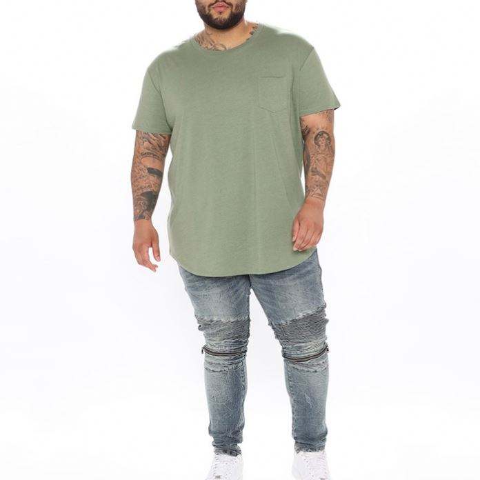 Fabrikanten Groothandel T-shirts Korte mouw Ronde hals Heren Effen T-shirt met gebogen zoom
