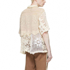 Chemisier d'&eacute;t&eacute; personnalis&eacute; pour hommes, fabricant OEM, mode Beige, manches courtes, col carr&eacute;, chemise en coton crochet&eacute; ajour&eacute;
