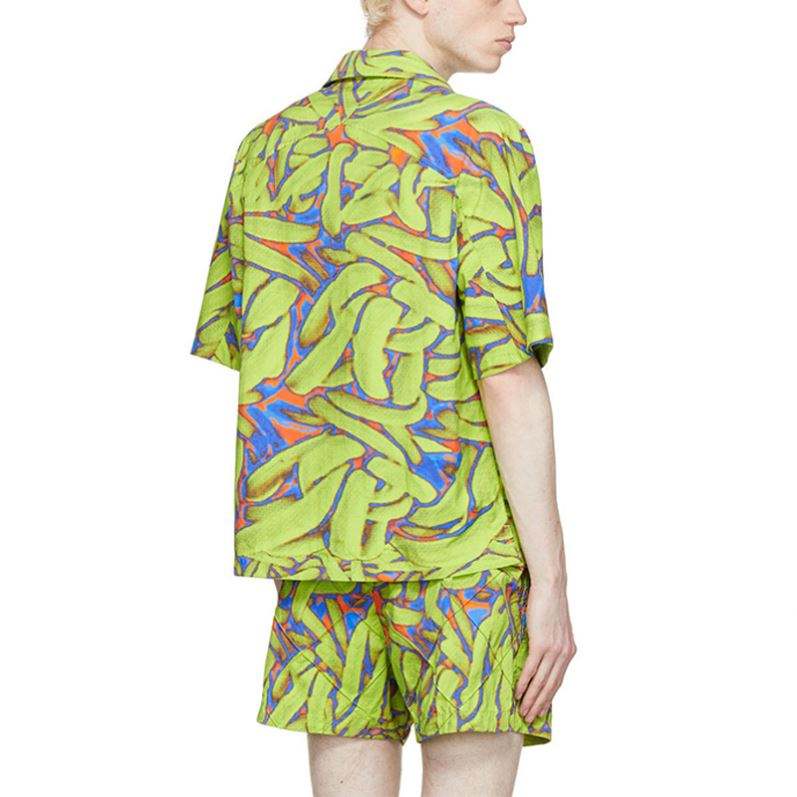 OEM Manufacturer Aestiva Brevis Sleeve Square Collar Graphic Typis Green Nylon Taffeta Fashion Shirt For Men