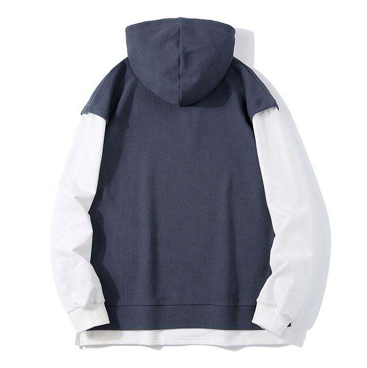 OEM Manufacturer homines fortuita solidus color Hoodie falsae duae frusta De Patchwork Long Sleeve Vestimentum