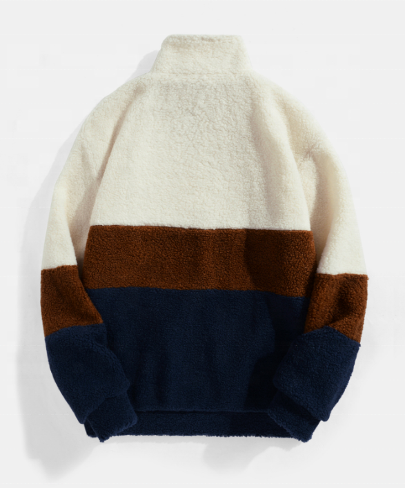 OEM-Hersteller ma&szlig;geschneiderte Farbblock-Mantel f&uuml;r Herren, l&auml;ssige Polyester-Jacke mit langen &Auml;rmeln und &Uuml;bergr&ouml;&szlig;e
