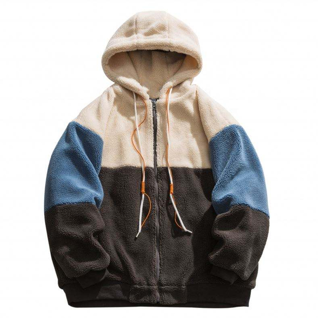Pengilang OEM Blok Warna Tersuai Kot Lelaki Kasual Longgar Jaket Bulu Domba Bersaiz Besar