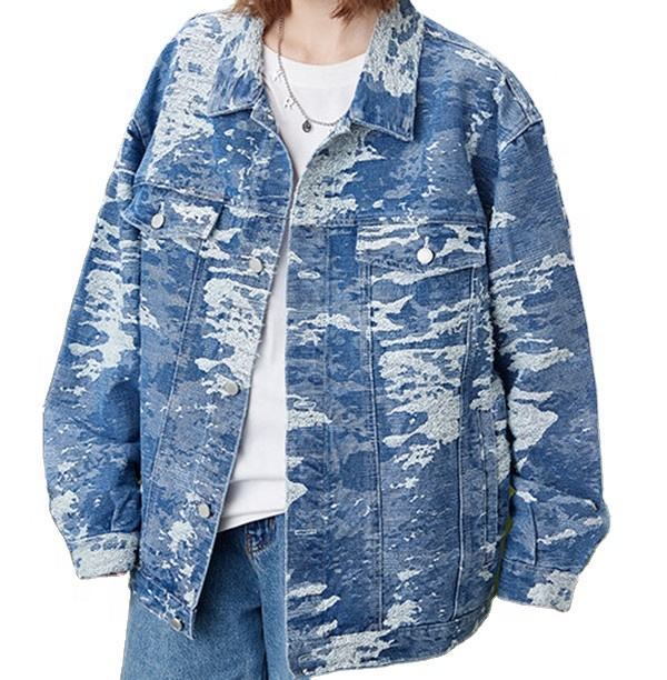 Oem V&yacute;robce Velkoobchod Denim Tie Dye Osobnost Velk&eacute; velikosti M&oacute;da Trojrozměrn&aacute; kapesn&iacute; bunda