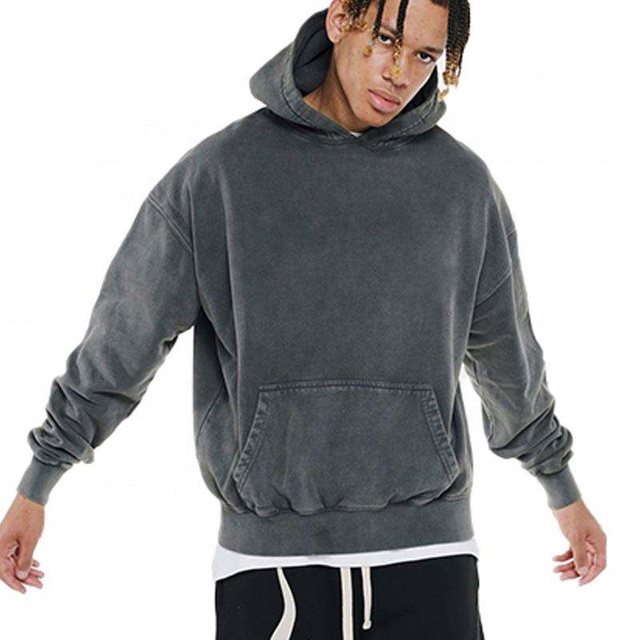 Fabricante OEM de lavagem &aacute;cida de alta qualidade 14OZ Pesado e desgastado com capuz vintage em branco de grandes dimens&otilde;es