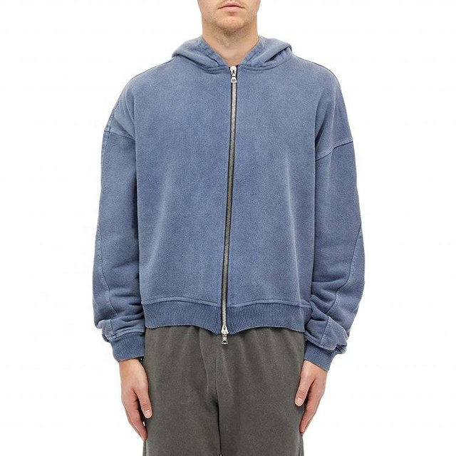 Pengeluar OEM Borong Lelaki 100% Kapas Gaya Vintaj Zip Tersuai Ke Atas Bersaiz Besar Fit Wash Hoodies