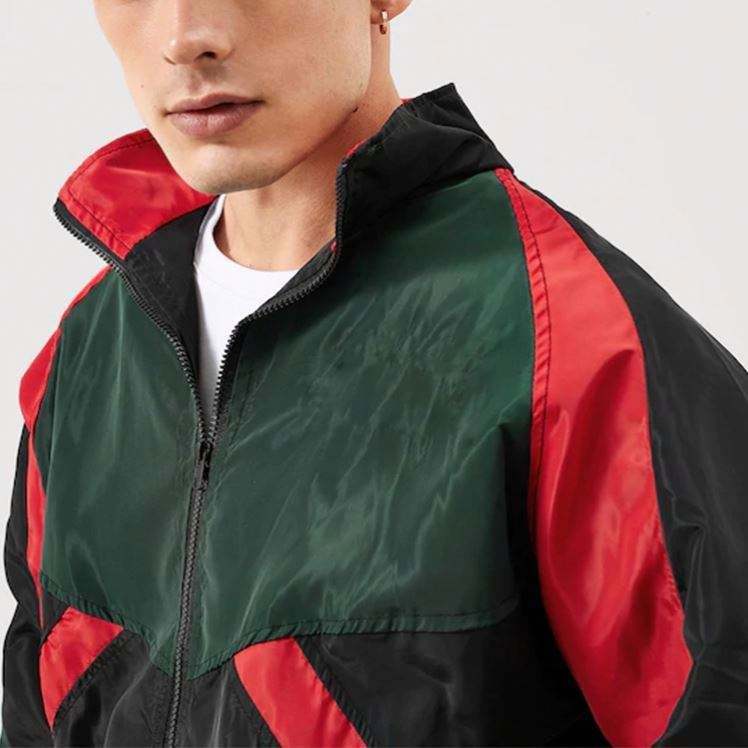 OEM-Hersteller mit individuellem Logo, Patchwork-Windjacke mit langen &Auml;rmeln und elastischen B&uuml;ndchen und Rei&szlig;verschluss