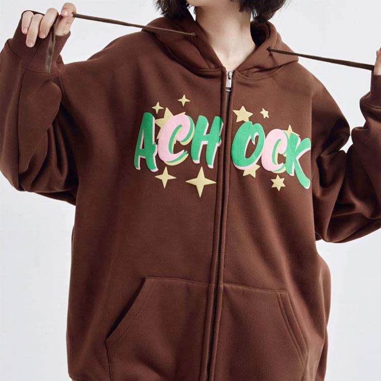 Produttore OEM Commercio all'ingrosso di alta qualit&agrave; Zip Up Uomo Moda Puff Stampa Felpe con cappuccio Logo personalizzato stampato Felpe con cappuccio sfuse con coulisse