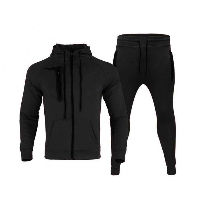 Professionella skr&auml;ddarsydda outfits Enf&auml;rgad Zip Up Hoodie Joggingsset Herr Tv&aring;delad Sweatsuit