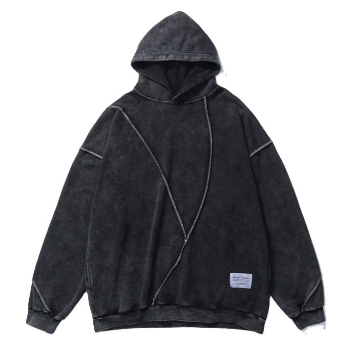Custom Men Oversized Acid Wash Contrast Stitch Hoodie