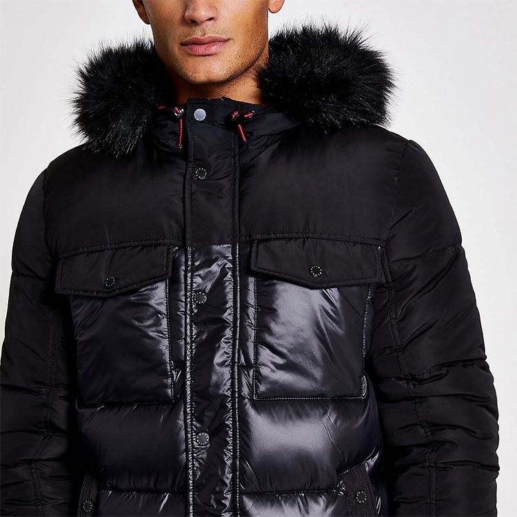 Vinterkl&auml;der f&ouml;r m&auml;n L&aring;ng vindjacka sidofickor Fuskp&auml;lshuva Slim Fit Zip-Up Pufferjacka