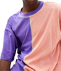 T-shirt da uomo in cotone a met&agrave; colore con cuciture personalizzate a contrasto e colori divisi