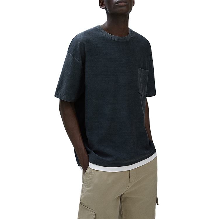 T-shirt personalizzata T-shirt da uomo in cotone a maniche corte lavato con taschino vintage sul petto