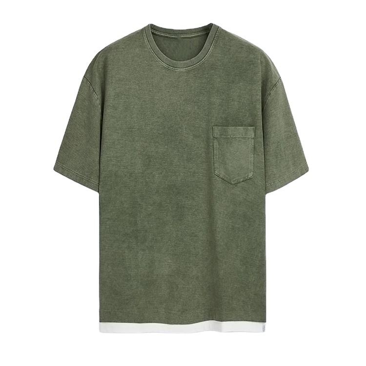 T-shirt personalizzata T-shirt da uomo in cotone a maniche corte lavato con taschino vintage sul petto