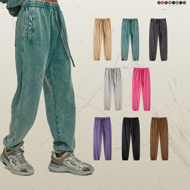 French Terry Heavyweight Streetwear 100 % Baumwolle, gerades Bein, &uuml;bergro&szlig;, ausgestellt, Acid Wash, individuelle Herren-Jogginghose