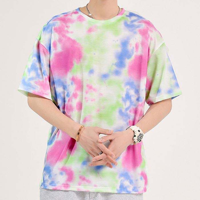 T-shirt personalizzata Oem T-shirt girocollo personalizzabile T-shirt a maniche corte con stampa tie-dye T-shirt da uomo in poliestere 100%